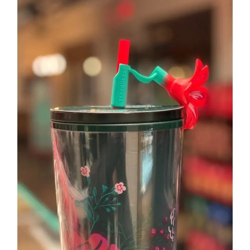 Starbucks 2022 Holiday Enchanted Forest Poinsettia Tumbler Flower Straw Topper